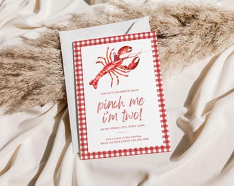 Red Pinch Me I'm One Birthday Invitation | Crawfish Birthday Party Invitation | Crawfish Boil Invitation | (Digital Download)