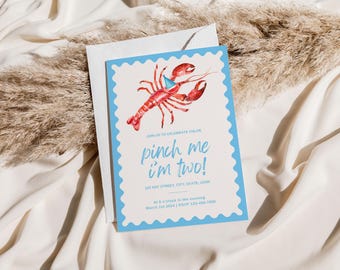 Pinch Me I'm One Birthday Invitation | Crawfish Birthday Party Invitation | Crawfish Boil Invitation | (Digital Download)