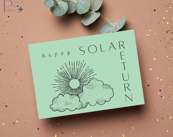 Carte d'anniversaire imprimable Happy Solar Return, carte de vœux pliable à téléchargement instantané de 7 x 5 pouces