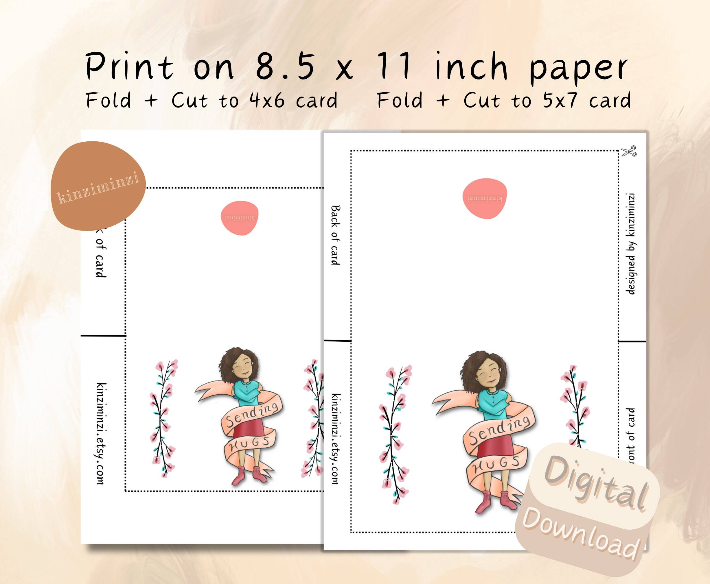 Printable Sending Hugs Greeting Card, Digital Card for Any Occasion ...