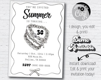 Retro Cake Instant Birthday Invitation Hand Drawn Invite Vintage Retro Birthday Invite Heart Cake Invite Pink Coquette Invite Pink Cake