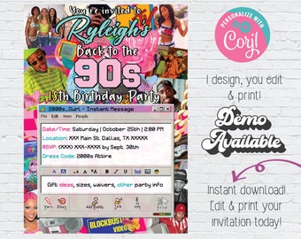 Editable 90s Invitation | Back to the 90s Party | 90s Themed Birthday Party Digital Invitation |