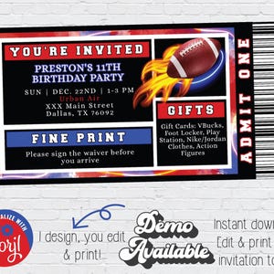 Instant Download Football Birthday Invitation| Editable Invitation | Football Party Invitation | Football Texas Sports Party Sports Birthday