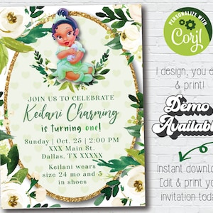 Instant Download Baby Tiana Princess and the Frog Baby Girl First Second Birthday | Tiana Baby Birthday Invitation Princess Girl Baby Party