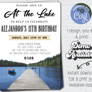 Editable Lake Birthday Invitation, Lake party Invitation, Instant Download Lake Invitation, Lake Bachelorette, Lake Wedding, Lake Theme