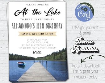Editable Lake Birthday Invitation, Lake party Invitation, Instant Download Lake Invitation, Lake Bachelorette, Lake Wedding, Lake Theme