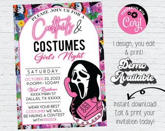 Costumes and Cocktails Halloween Invitation, Adult Halloween Party, Halloween Cocktail party, Boos and Brews Party, Costume Party for Adults