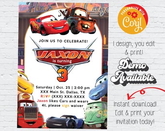 Instant Download Cars Birthday Invitation | Lightning Mcqueen Birthday Party | Editable Mater and Lightning Mcqueen Cars Jackson Storm