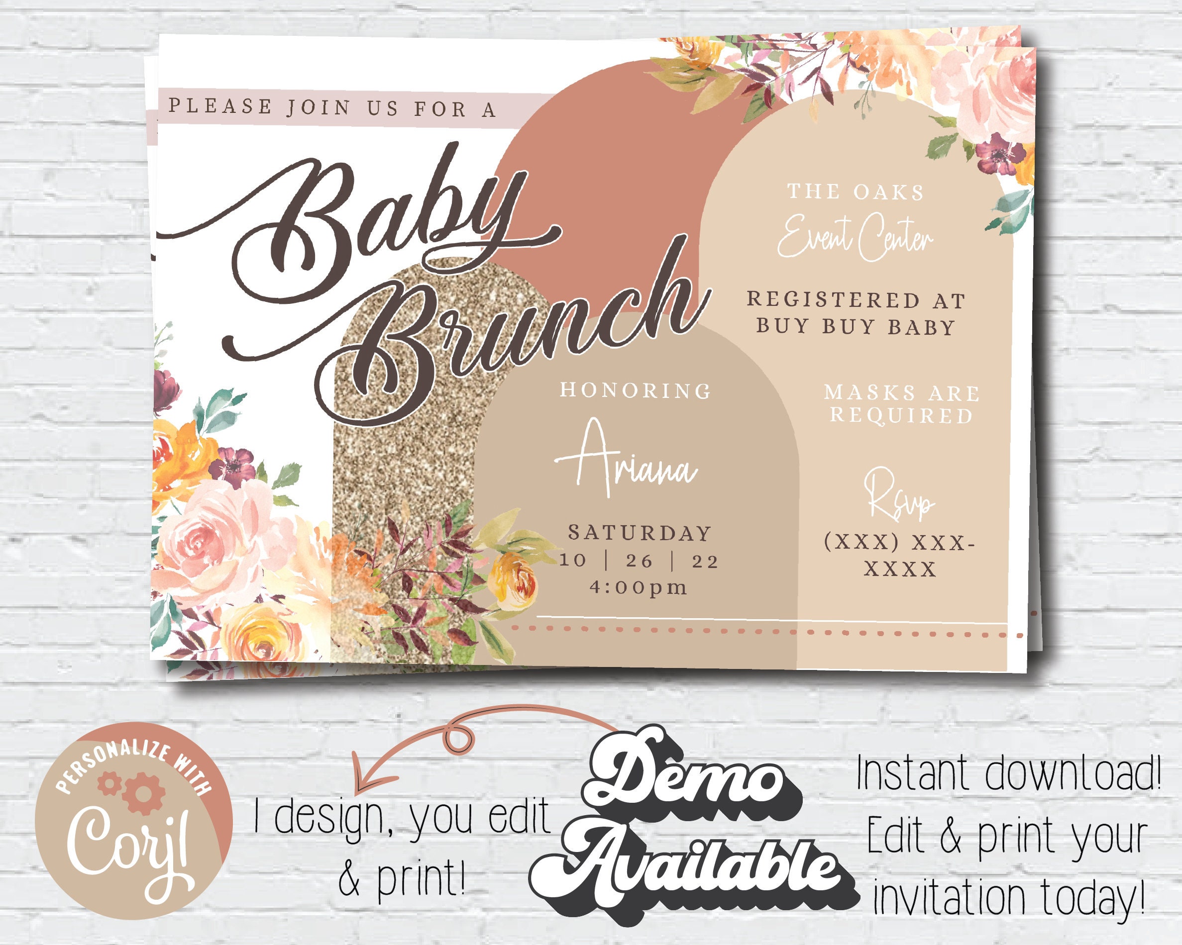 Editable Baby Shower Brunch Invitation Bundle, Template Suite DOWNLOAD ...