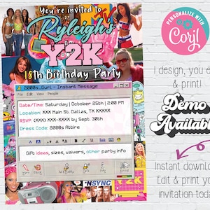 Bearbeitbare Y2K Einladung | Zurück zur 2000er Party | Y2K Digitale Einladung zur Geburtstagsfeier | Sofort Download