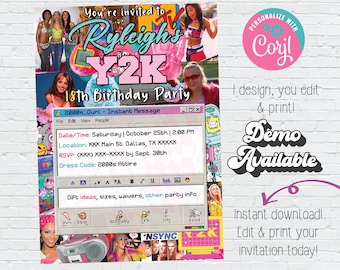 Editable Y2K Invitation | Back to the 2000s Party | Y2K Themed Birthday Party Digital Invitation | Instant Download