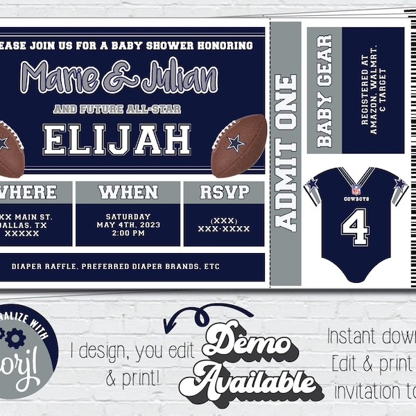 Instant Download Dallas Footbal Baby Shower Invitation | Editable Invitation | Football Baby Shower Invitation | Football Texas Sports Party