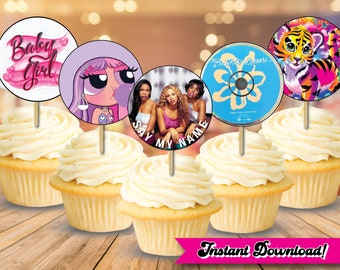 Y2K Cupcake Toppers Instant Download |Set of 12 | Back to Y2K Party | Party Food Signs for Y2K Theme Party | Y2K 2000s Nostalgia Party Decor