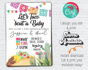 Taco Bout A Baby | Editable Invitation | Fiesta Baby Shower | Taco Theme Baby Shower | Taco Bout a Baby Shower | Mexico Cactus Theme