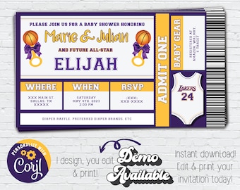 Instant Download Lakers Baby Shower | Basketball Baby Shower Invitation | Basketball Birthday Party | Lakers Kobe Bryant Party | Editable