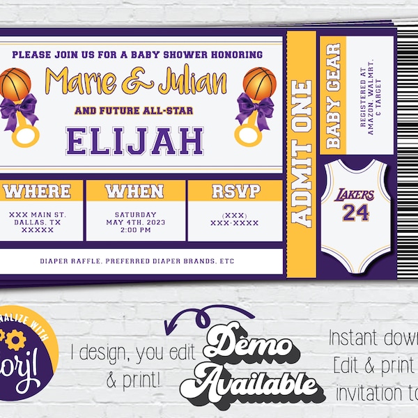 Instant Download Lakers Baby Shower | Basketball Baby Shower Invitation | Basketball Birthday Party | Lakers Kobe Bryant Party | Editable