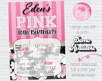 Instant Download Victoria's Secret PINK Invitation | Teen Girl Pink Invitation Girly VS PINK Lingerie Party Teen Girl Birthday Party Invite