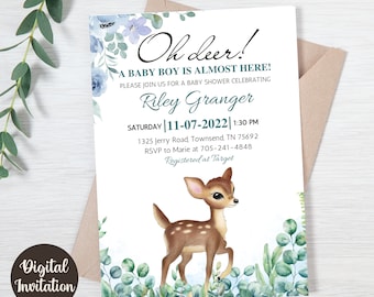 Baby Shower Deer Invitation, Boy Shower Invitation, Baby Shower Digital Invitation, Deer invitation, Digital Download