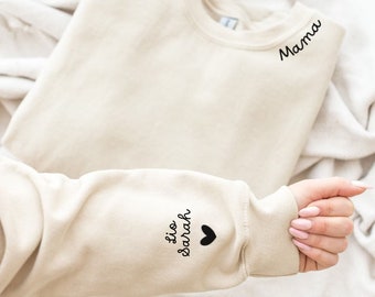 Custom Mama Sweatshirt with Kids Names on Sleeve, Custom Neck and Sleeve Design Sweater, Mother's Day Gift, Personalized Gift for New Moms