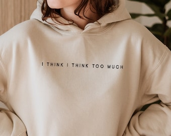 Estetisk hoodie med tryck på baksidan, Think Too Much-hoodie, minimalistisk Breathe-hoodie, överdimensionerad hoodie för kvinnor, T-shirt för mental hälsa