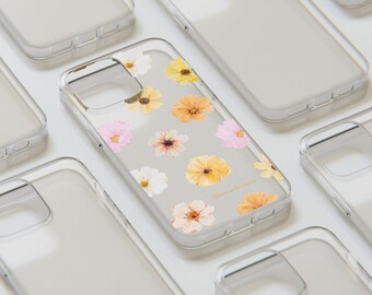 Bloemen iPhone-hoesje, bloemtelefoonhoes, gepersonaliseerde telefoonhoes voor iPhone 15 14 Plus Pro Max, 13 Mini, 12, 11, esthetische telefoonhoes met naam