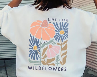 Felpa floreale con stampa boho di fiori selvatici, comodo maglione unisex