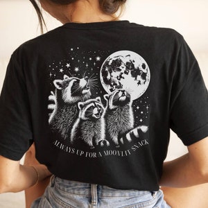 Raccoon Shirt with Moon and Stars, Racoon Shirt, Fun Raccoon Gifts, 90s Style Shirt, Funny Y2K Shirt, Raccoon Meme Shirt, Cute Women&#39;s Tee