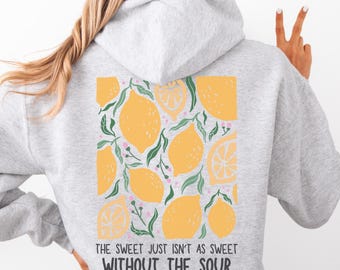 Retro Lemons Back Print Hoodie with Inspirational Quote and Botanical Design