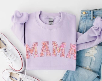 Mama Sweatshirt mit Blumen, Blumiger Mama Pullover, Mama Sweater mit Print, Muttertagsgeschenk, Geschenk für Sie, Geschenk für Neumamas