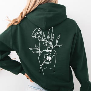 Hoodie mit Friedenszeichen, kuscheliger Kapuzenpulli mit Blumen, Damen Pullover mit Spruch Be Kind, Boho Hippie Backprint, Geschenk für Sie