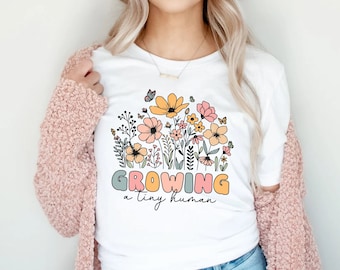 Floral Pregnancy Announcement Shirt, Growing A Tiny Human Tee
