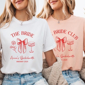 Maglietta personalizzata per l'addio al nubilato, maglietta personalizzata Bride & Bride Club, maglietta coordinata per damigelle d'onore, regalo per l'addio al nubilato, maglietta da sposa