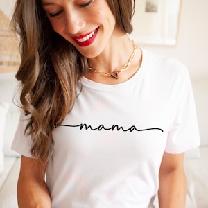 Mom Shirt, White Mama T-Shirt, Aesthetic Shirt for Moms, Gift for Mom, Mothers Day Gift, Mama Gift, Minimalist Style, Cute Baby Shower Gift