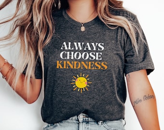 Kindness Graphic T-shirt met retro zonneprint, positief T-shirt voor dames