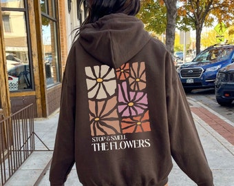 Boho Flower Hoodie, Wildflowers Hoodie, Women Floral Hoodie, Flower Back Print, Aesthetic Hoodie, Retro Botanical Print, Flower Lover Gift