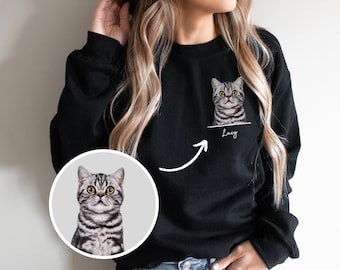 Pet Portrait Sweatshirt, Custom Cat Sweater, Personalized Cat Pullover, Custom Cat Mom Gift, Cat Lover Sweatshirt, Cat Photo Sweater, Cats