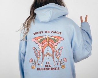 Butterfly Hoodie, New Beginnings Hoodie, Retro Butterfly Sweatshirt, Hoodie for Butterfly Lovers, Aesthetic and Trendy Hoodie, Preppy Hoodie