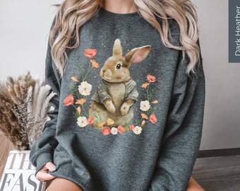 Bunny Sweatshirt, Bunny Sweater, Easter Bunny Sweater, Bunny Mom Gift, Bunny Lover Sweatshirt, Easter Presents, Colorful Floral Sweatshirt