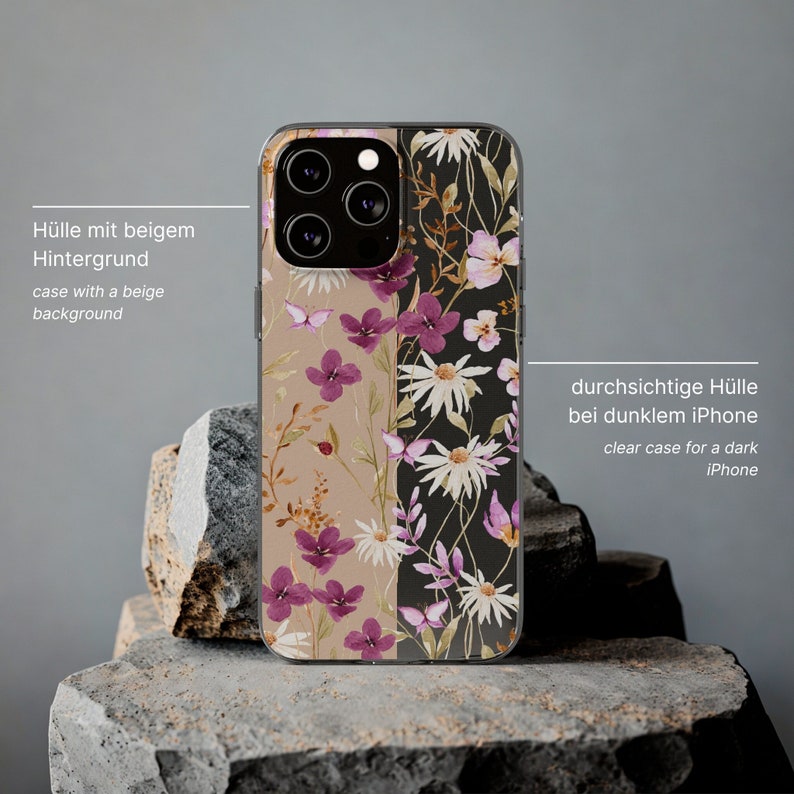 Blumen iPhone Hülle, transparente Handyhülle mit Wildblumen, personalisierbar für iPhone 15 Plus Pro Max 13 Mini 12 11, Boho Handyhülle Bild 4