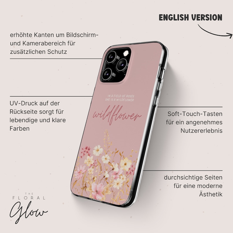 Floral iPhone Case, Flower Phone Case, Pink Phone Case for iPhone 15 14 Plus Pro Max, 13 Mini, 12, 11, Personalized iPhone Case, Aesthetic image 8