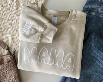 Custom Mama Sweatshirt with Kids Names on Sleeve, Personalized Mothers Day Gift, New Mom Gift, Birthday Gift for Mom, Minimalist Mom Sweater