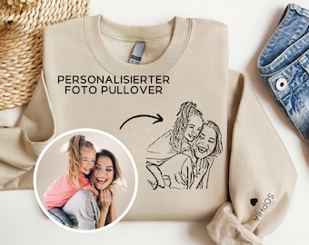 Personalisierter Mama Pullover mit Foto, Sweatshirt mit Line Art Portrait, Mama Foto Sweater, Geschenk für Mamas & zu Muttertag, Mama Shirt