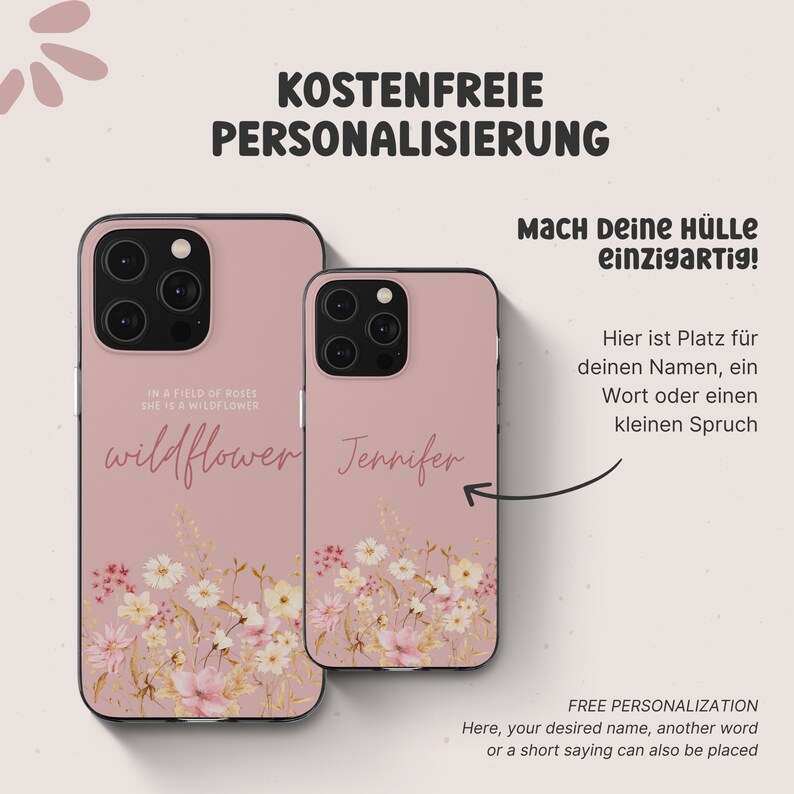Floral iPhone Case, Flower Phone Case, Pink Phone Case for iPhone 15 14 Plus Pro Max, 13 Mini, 12, 11, Personalized iPhone Case, Aesthetic image 6