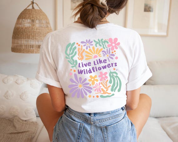 Pastel Wildflower T-Shirt, Boho Floral Print, Front or Back Print