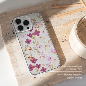 Blumen iPhone Hülle, transparente Handyhülle mit Wildblumen, personalisierbar für iPhone 15 Plus Pro Max 13 Mini 12 11, Boho Handyhülle Bild 3