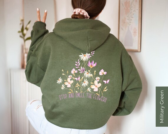 Floral Hoodie, Flower Hooded Sweatshirt, Floral Print, Green Floral Hoodie, Flower Hooded Sweatshirt, Floral Print, Green
