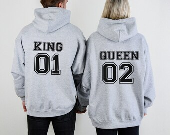 Custom Couple Hoodie, King and Queen Hoodies, Couple Hooded Sweatshirt with Number, Cute Couple Gift, Valentine's Day Gift, Anniversary Gift