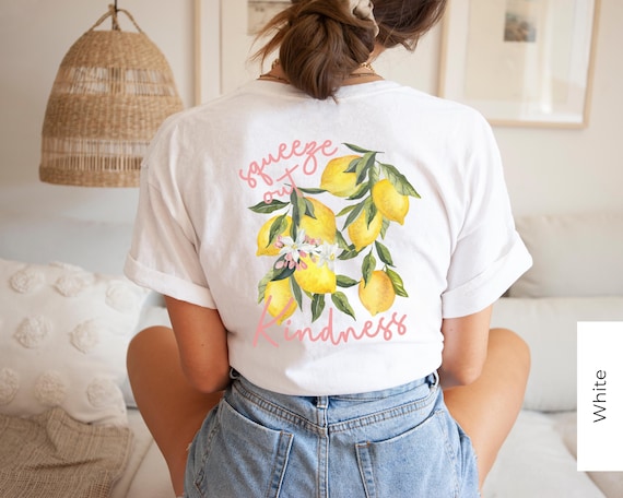 Lemon Back Print T-Shirt, Retro Botanical Fruit Tee