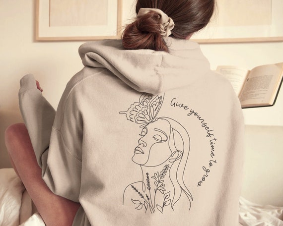 Female Line Art Mental Health Hoodie Time to Grow Hoodie One Line Art Hoodie With Quote Self Love Sweatshirt Self Care Self Love Hoodie Etsy