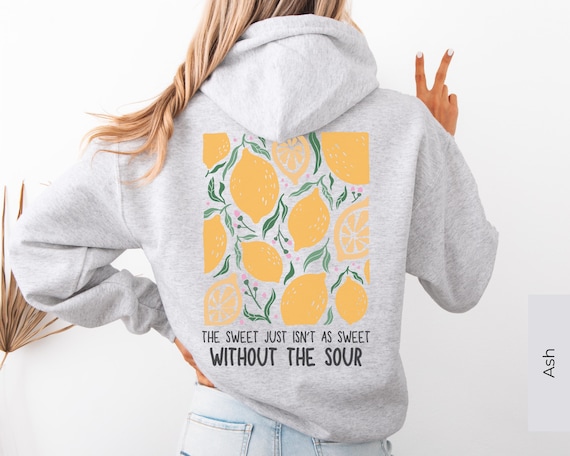 Retro Lemons Back Print Hoodie with Inspirational Quote and Botanical Design